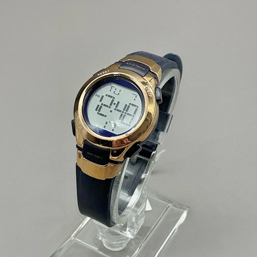 Armitron Watch Womens‎ Digital Blue Resin Strap Gold Tone 100M WR Chronograph